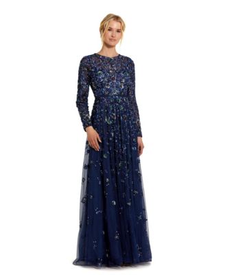 Women's Sequin Mesh High Neck Cap Sleeve A Line Gown