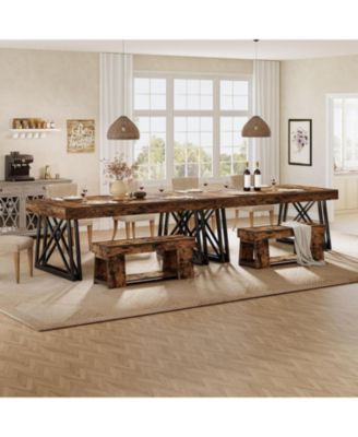 Farmhouse Kitchen Table with Metal Frame, Rectangular Dining Table for 4-6 People