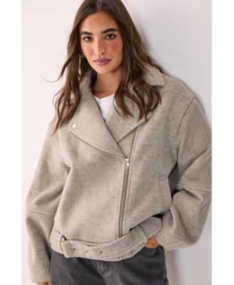 Women's Oversized Brushed Belted Biker Jacket