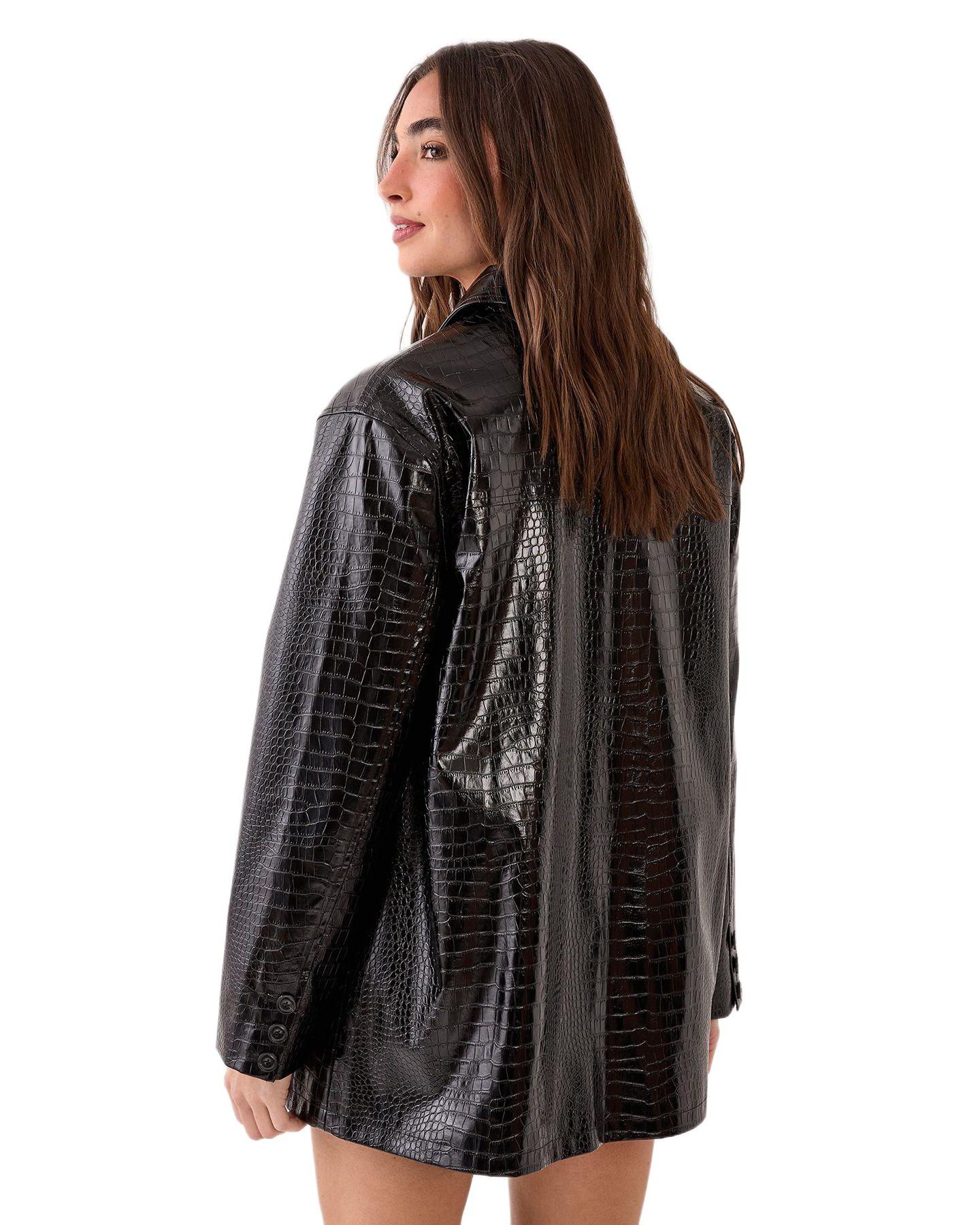 Женская куртка Nasty Gal Croc Vinyl Faux Leather Clean, цвет: Чёрный — фото 6