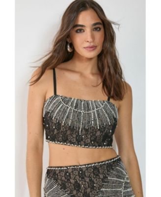 Women's Lace Strappy Sequin Crop Top
