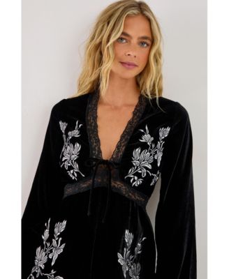 Women's Velvet Embroidered Lace Trim Romper