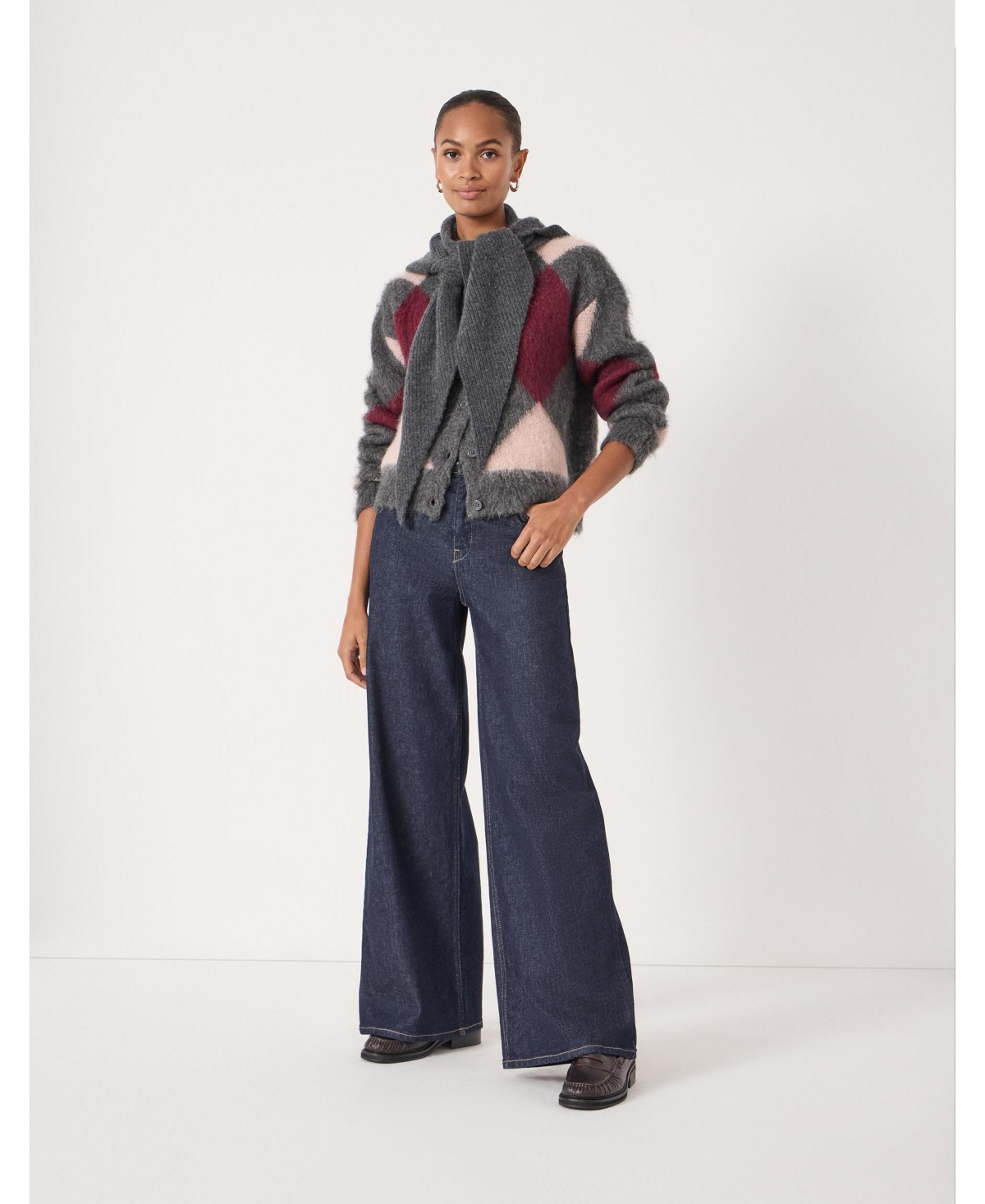 Hush Women's Brushed Argyle Knitted Cardigan