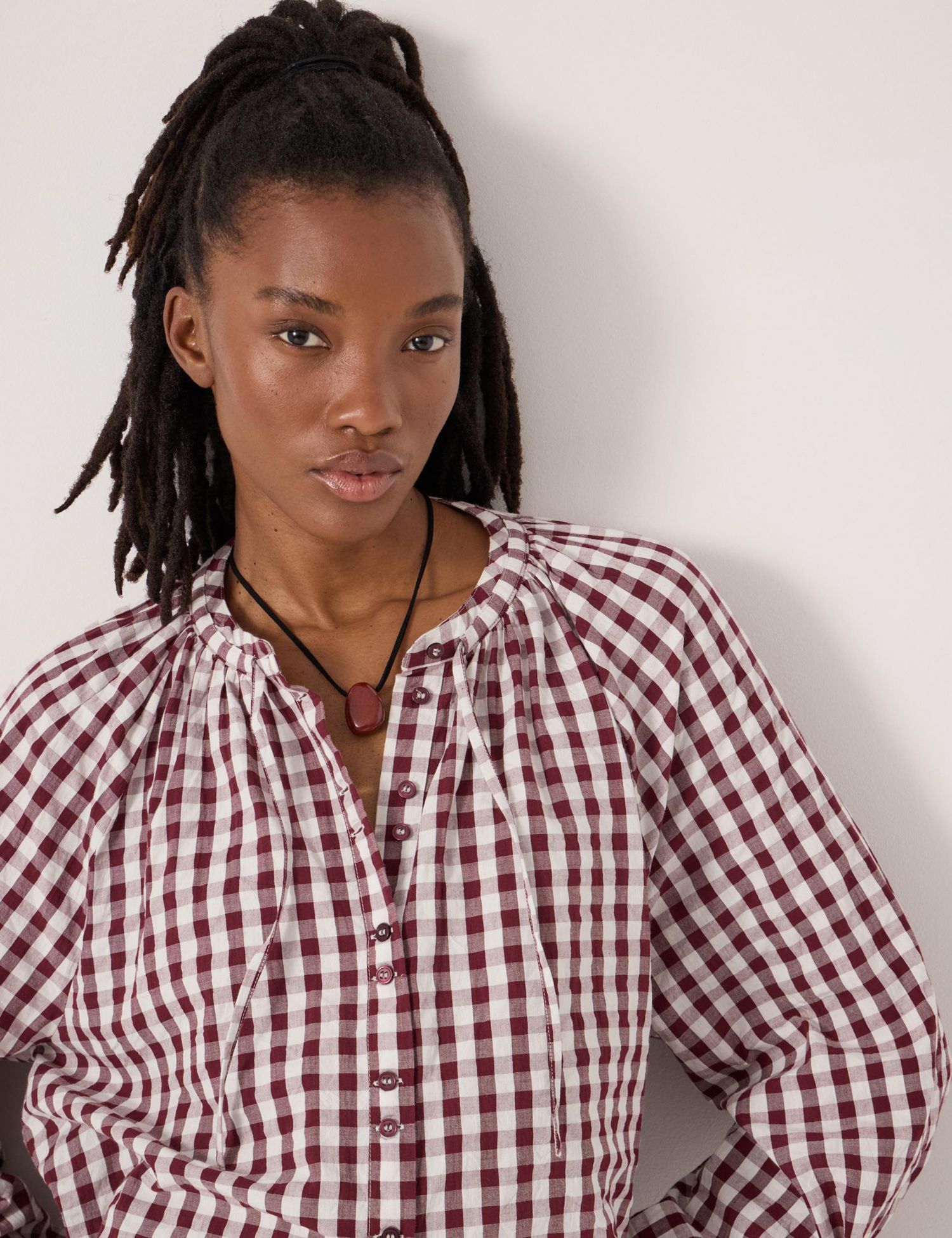 Women's Elsa Gathered Gingham Beach Shirt