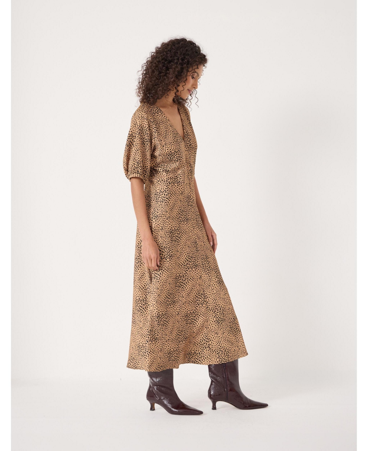 Hush Women's Grace V-Neck Puff Sleeve Satin Dress