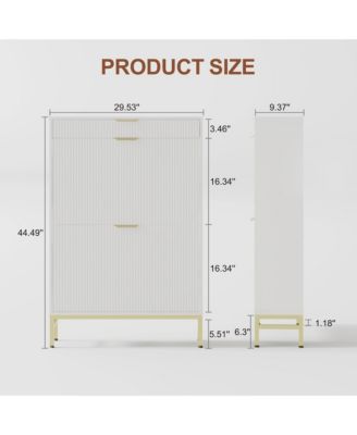 Fluted Shoe Storage Cabinet, Narrow Shoe Organizer with 2 Flip Drawers