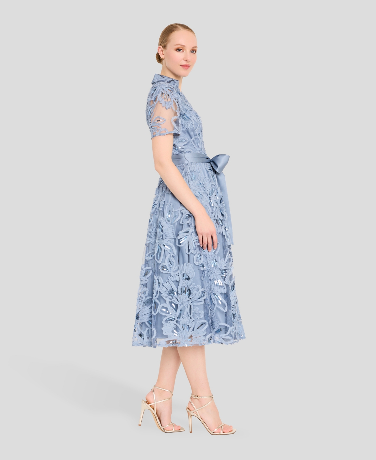 Tahari Asl Women's Sequin Detail Collared V-Neck Midi Dress