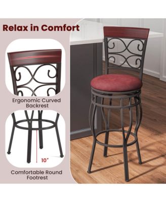 Set of 2 Vintage Bar Stools Swivel Padded Seat 30'' Bistro Dining Kitchen Pub Chair High Back