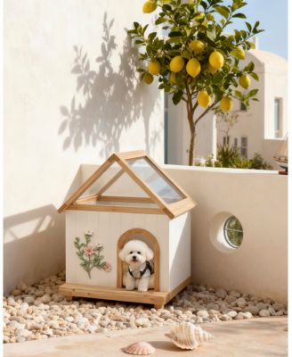 FSC Cedar Floral Carved Transparent Roof Cat House