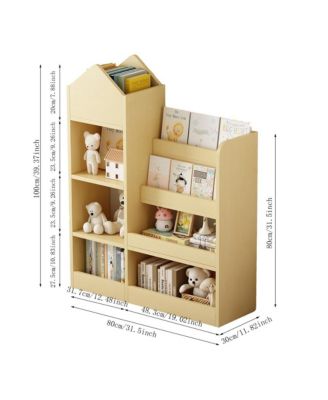 Light Brown Wooden Kids Bookshelf with 6 Compartments for Books