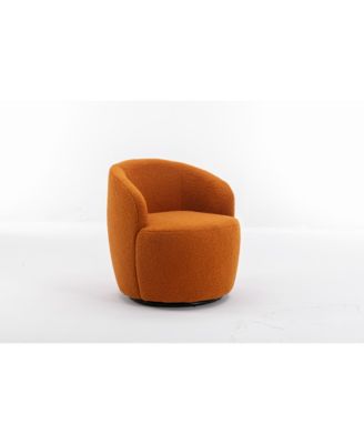 Orange Teddy Fabric Swivel Accent Armchair With Black Powder Coating Metal Ring