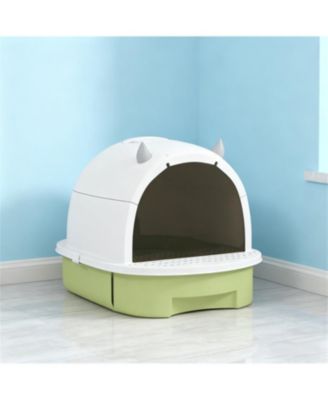 Refreshing Green Cat Litter Box with Lid, Scoop & Bags: A Complete Odor-Control Kit for a Fresher Home