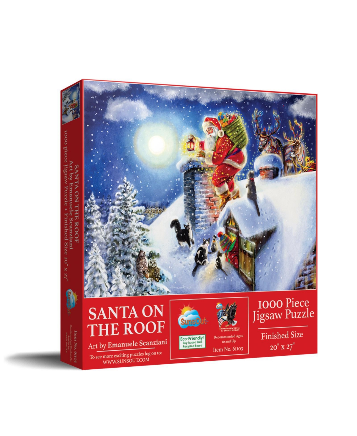 SunsOut Santa on the Roof 1000 piece Jigsaw Puzzle for Adults Christmas
