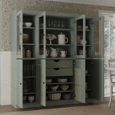 100% Solid Wood Pantry Cabinet, Shaker Doors, 2 Drawers, Adjustable Shelves, 65" Wide, 71.5" Tall