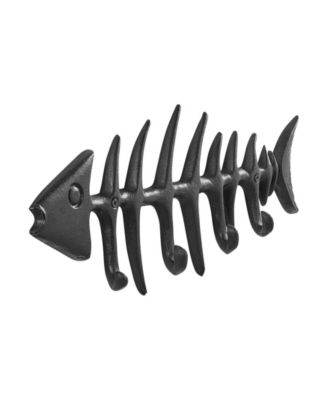 Fishbone Decorative Wall Sculpture Utility Hook Unit with 4 Hooks