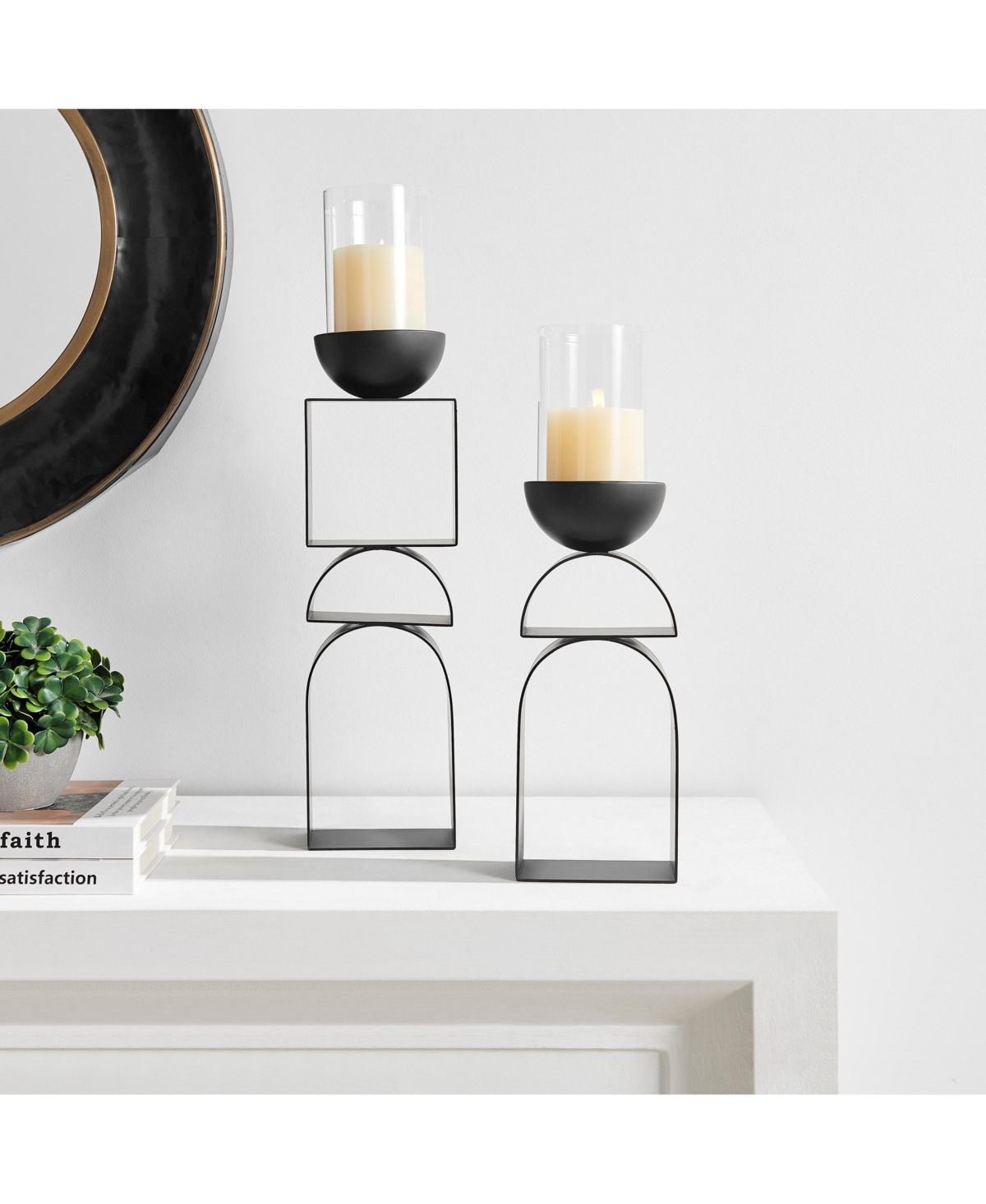 Danya B Black Geometric Pedestal Tabletop Candle Holders Set of 2