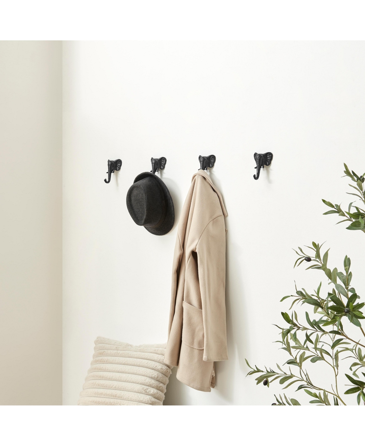 Danya B 4 Piece Elephant Head with Trunk Decorative Wall Hook Set