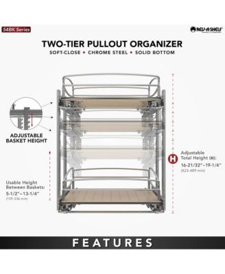 Two-Tier Solid Bottom Pullout Base Cabinet Organizer, 54BK-18SC-2-1