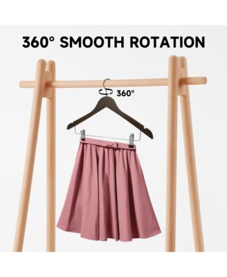 Premium Wooden Clothes Hangers with Swivel Hook – Solid Wood Skirt/Pant Hangers with Clips for Suits and Coats