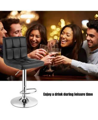 Adjustable Armless Bar Stool Full Back Swivel Kitchen Counter Bar Chair PU Leather