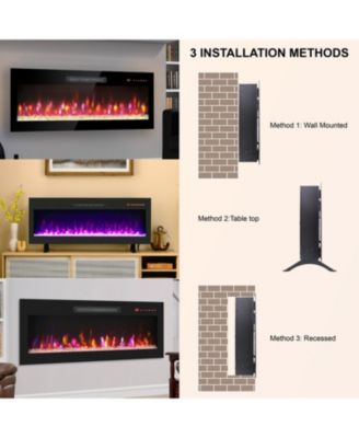 42" recessed ultra-thin wall-mounted electric fireplace with tempered glass, remote, LED heater, multi-color flame & emberbed