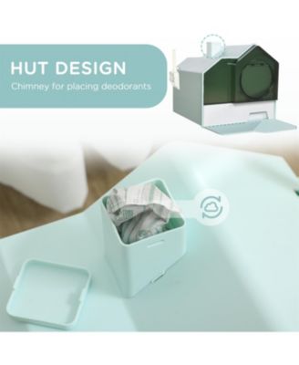 Easy-Clean Hooded Cat Litter Box Set with Odor Control Mat, Pull-Out Drawer, Scoop & Handle in Light Blue