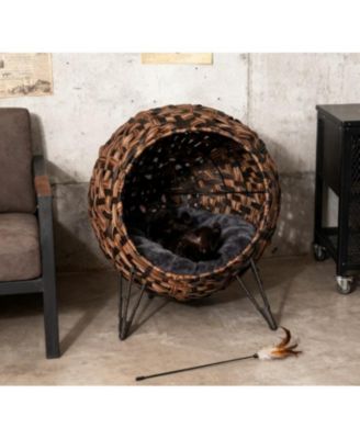 Hand Woven Banana Leaf Elevated Cat Bed with Cushion