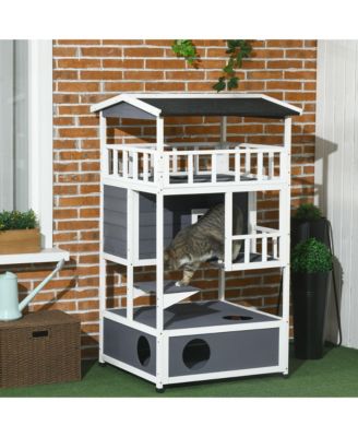 Gray Outdoor Wooden Feral Cat Shelter with Roof