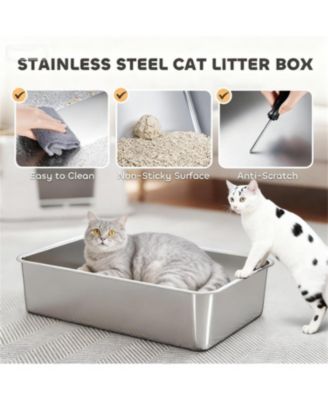 Modern Stainless Steel Litter Box Cabinet: Seamless Top/Side Dual Entry for Cats in Light Gray