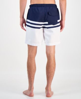 Men's Quick-Dry Performance Colorblocked Stripe 7" Swim Trunks, Created for Macy's 