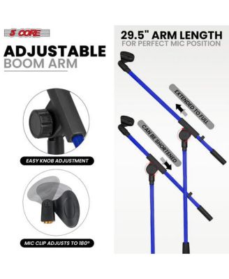 Tripod Mic Stand Heavy Duty Height Adjustable Floor Microphone Boom Arm Pedestal Para Microfono for Singing On Stage Studio - MS 080 D-BLU 4PCS