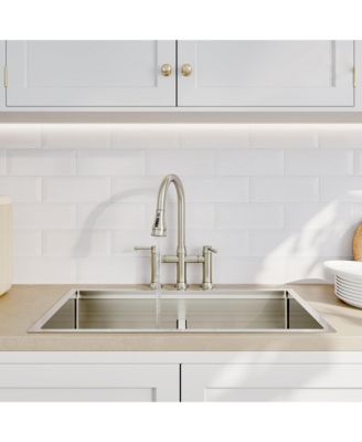 Boyelliving 3 Hole Kitchen Faucet with Pull Down Sprayer, Double Handle Kitchen Sink Faucet Brass Vintage Kitchen Faucets