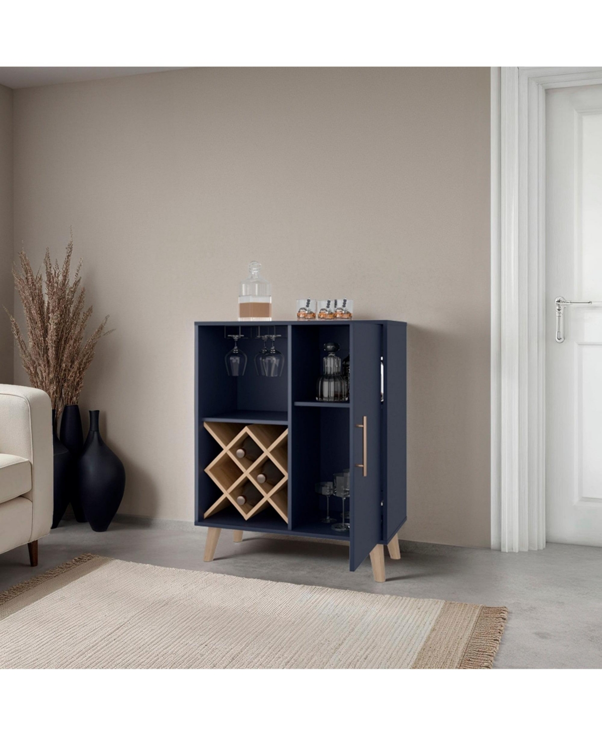 Boyel Living 38" Cross-Style Wine Rack Cabinet with Open Shelves and Closed Storage