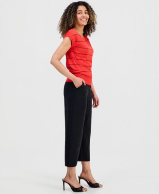 Petite High-Rise Barrel-Detail Pants