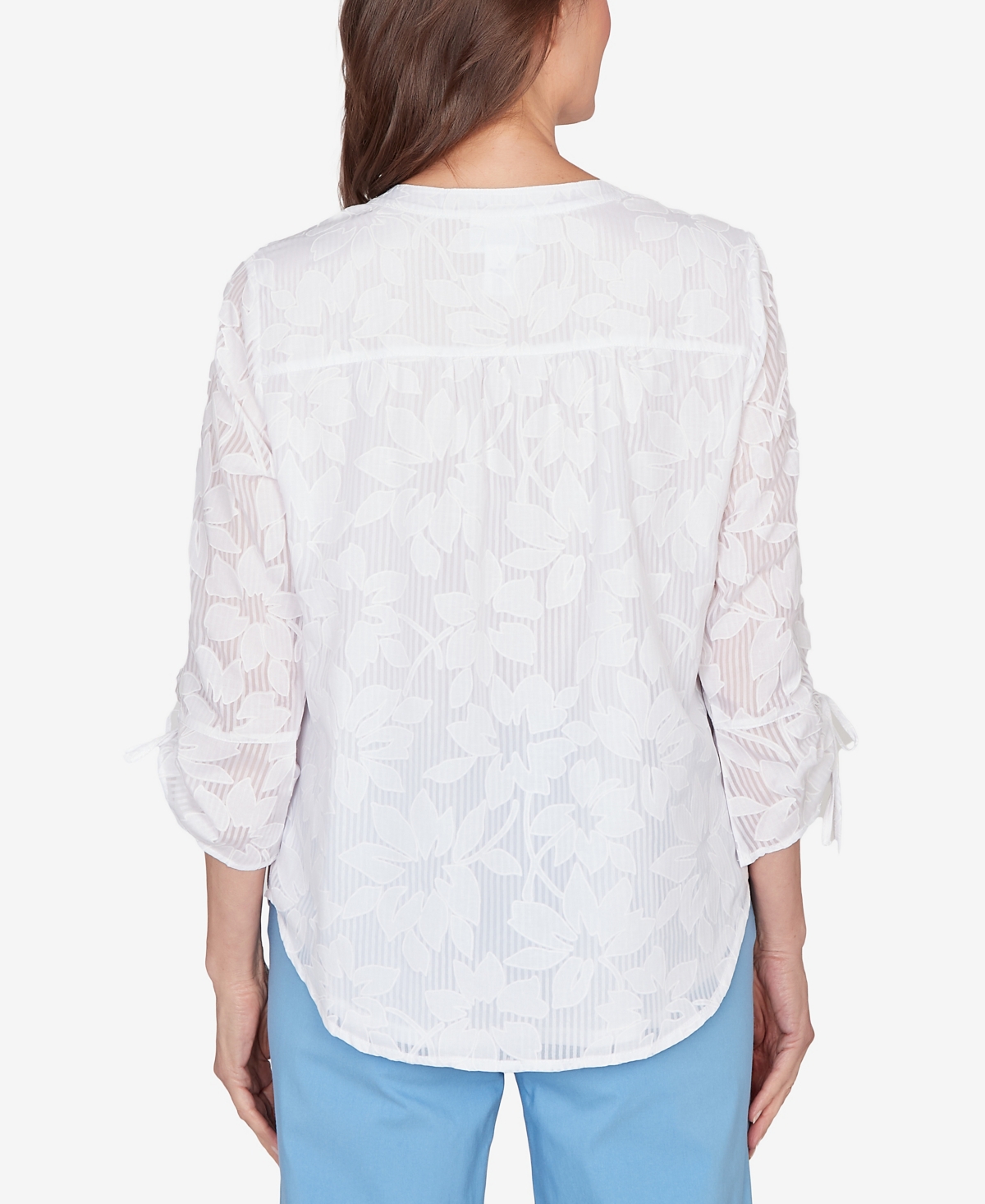 Alfred Dunner Petite St. Augustine Floral Jacquard Tie Sleeve Henley Top