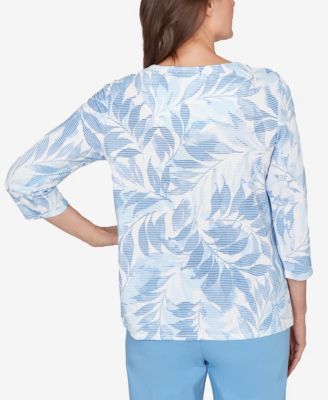 Petite St. Augustine Monotone Leaf Print Split Neck Top