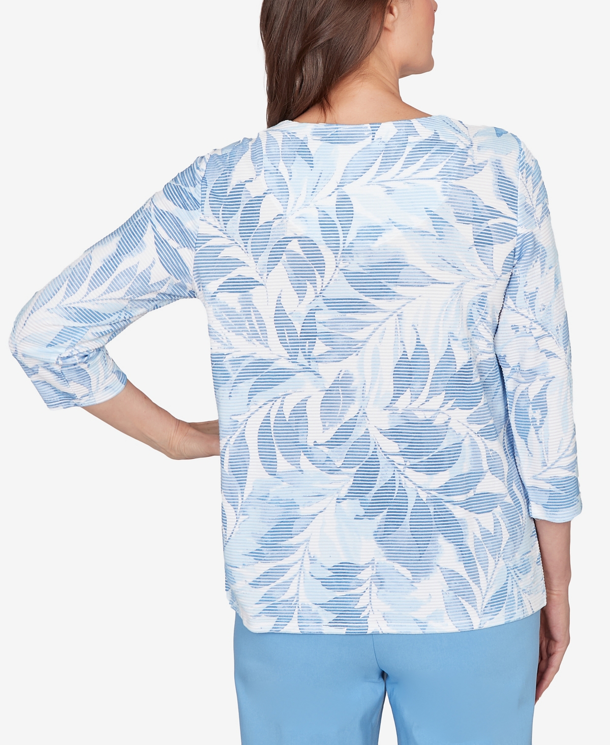 Alfred Dunner Petite St. Augustine Monotone Leaf Print Split Neck Top