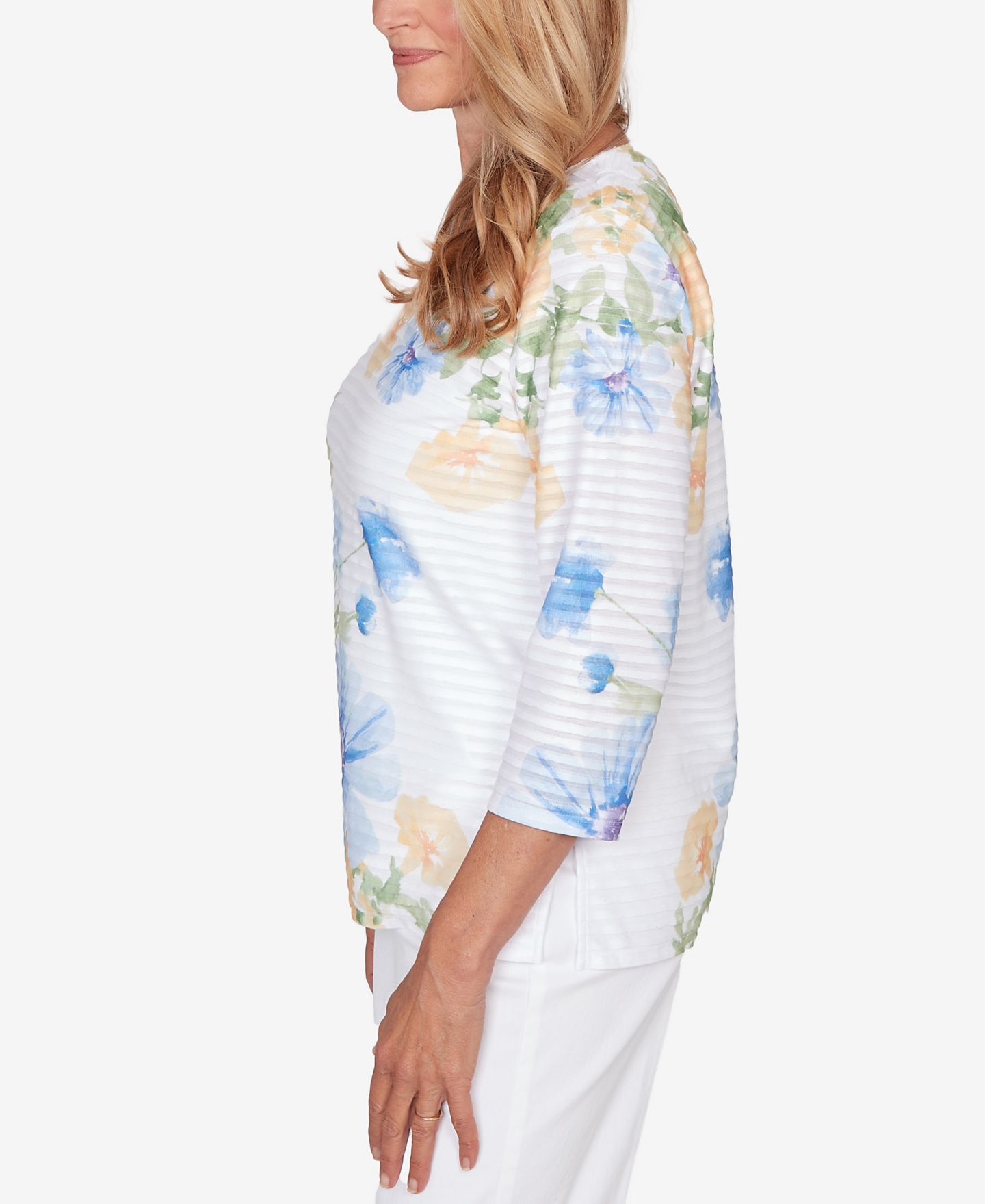 Женский топ Alfred Dunner Petite Classic Placed Floral Stripe, цвет: Разноцветный жёлтый — фото 3