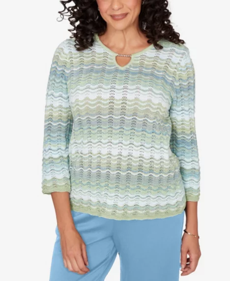 Petite St. Augustine Textured Space Dye Split Neck Sweater - Multi Green
