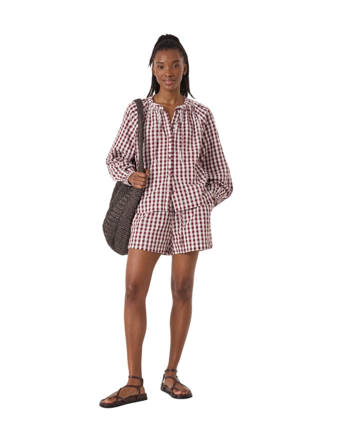 Женские шорты Hush Ernie Gathered Gingham Beach Short, цвет: Красный / Белый — фото 3