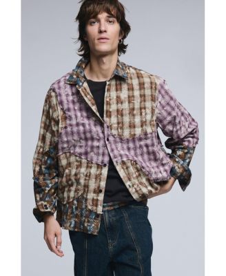 Men's Long-sleeved check patch shirt