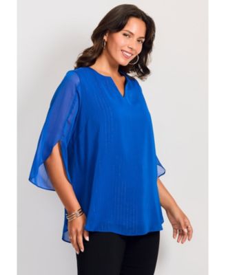 Women's Lurex Stripe Tulip Sleeve Blouse