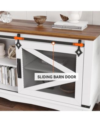 Modern TV Stand for Living Room 65" Entertainment Center with Storage Sliding Barn Doors and Adjustable Shelf White