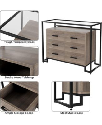 Kitchen Pantry Cabinet with Glass Doors, 6 Drawers, Microwave Rack, Versatile Storage, Mobile Casters, Dining Room Organizer