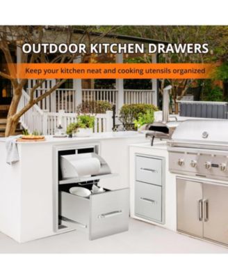 Outdoor Kitchen Drawers, Stainless Steel with Paper Towel Holder, Smooth Glide, Durable BBQ Storage