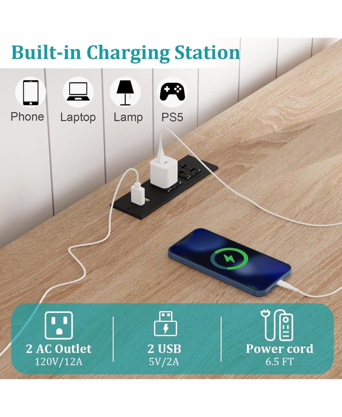 gaomon Rattan Sideboard Buffet Cabinet, 4 Doors 2 Drawers, Built-in Power Outlet, Adjustable Shelves, Kitchen, Dining Room, Black