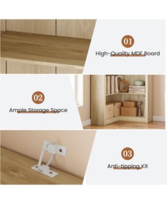 5-Tier Farmhouse Corner Bookcase, 71.8" L-Shaped Wood Display Shelf with Storage, Living Room, Home Office