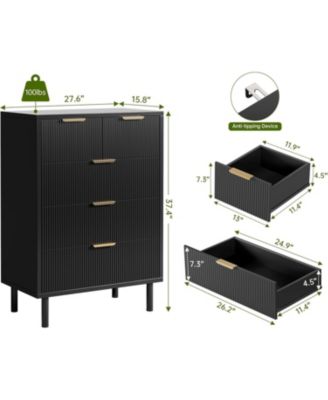 5-Drawer Modern Fluted Wide Wood Dresser, Chest Organizer with Metal Legs, Anti-Tipping for Bedroom, Living Room