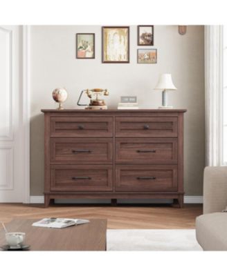 6-Drawer Rustic Brown Wooden Dresser, 47" Freestanding Storage Chest for Bedroom, Living Room