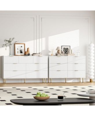 7-Drawer Modern Fluted Wood Dresser with Gold Handle, Large Chest Storage Organizer for Bedroom, Closet, Living Room, Hallway, White
